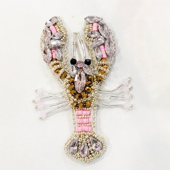 Crawfish Lobster Beaded Rhinestone Sew on Patch Pink - Picture 3 of 3